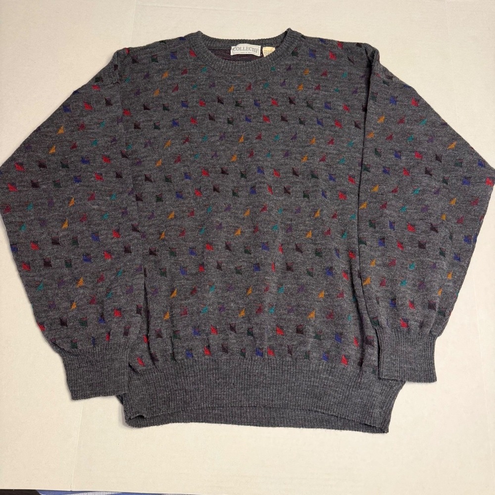 VTG COLLECTIF Mens XL Gray Geometric Pattern Sweater All over Print Grandpa Golf